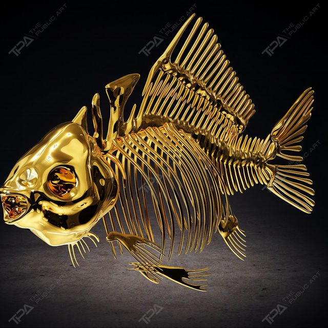 Stainless Steel Fish Skeleton Sculpture
