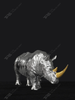Two - Horned Rhino Sculpture in A Bowed - Head Pose