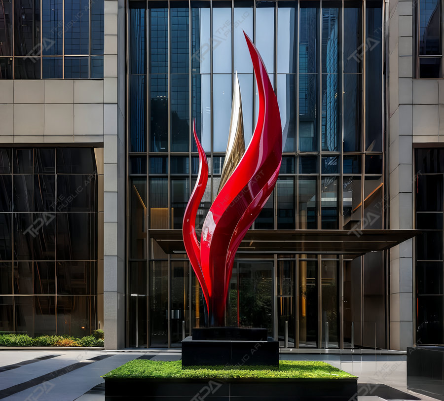 red flame urban sculpture designer